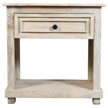 Jenna 1-Drawer Solid Wood Nightstand With Distressed White Finish