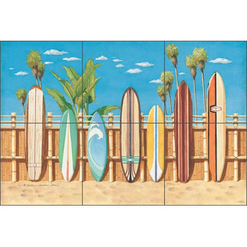 Ceramic Tile Mural Backsplash, Got Surf? by Evelyn Jenkins Drew, 18"x12"