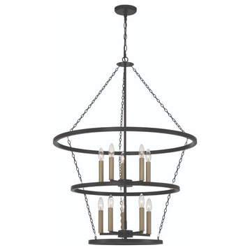 10-Light Candle Style Wagon Wheel Chandelier, Classic Black/Brass Dust