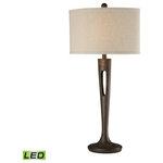 Elk Home - 35" Martcliff LED Table Lamp, Burnished Bronze - Martcliff Brushed Bronze Table Lamp has a Cream linen hard back shade. The lamp measures 17??__W x 35??__H with shade measurements of 17"W x 11"H. The lamp uses a 9.5 Watt LED 3 way bulb with an on/off switch on the socket.