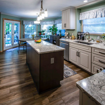 Two Tone Kitchen with Irish Creme Cabinets and Rustic Dockside Island