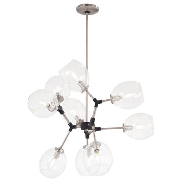 Nexpo 9 Light Chandelier in Brushed Nickel & Black Accents with Clear