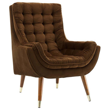 Suggest Button Tufted Performance Velvet Lounge Chair - Brown EEI-3001-BRN