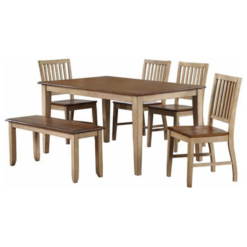 Sunset Trading Brook 6-Piece 60" Rectangular Wood Dining Set with Bench in Cream