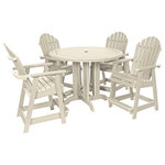 Sequioa - Sequoia 5-Piece Muskoka Adirondack Dining Set, Pub Height, Whitewash - Our unique, proprietary synthetic wood has been used extensively in world-famous, high-traffic environments since 2003.  A favorite wood-alternative for engineers at major theme parks, its realism and natural beauty means that it has seen use in projects ranging from custom furniture to fencing, flooring, wall covering and trash receptacles.