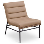 Meridian Furniture - Burke Upholstered Accent Chair, Tan, Vegan Leather, Walnut - Give your room casual appeal with this Burke tan vegan leather accent chair. This handsomely crafted chair ticks all the boxes with its easy, laid-back look and its impeccable durability. The chair rests on a black matte metal frame and comes equipped with a welcomingly plump cushion body that's channel tufted for added body-hugging comfort. Soft tan vegan leather upholstery adds an elegant touch to the chair while making it easy to maintain.