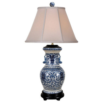 Blue and White Porcelain Double Happiness Vase Table Lamp 30.5"