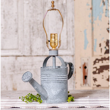 Irvins Country Tinware Watering Can Lamp Base in Weathered Zinc