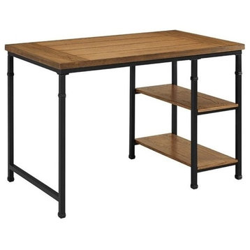 Atlin Designs Transitional Wood Desk with 2 Shelves in Brown Stained/Black