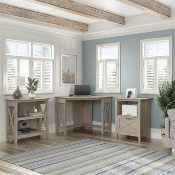 Key West Small Corner Desk with Storage in Washed Gray - Engineered Wood