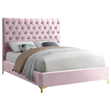Cruz Velvet Upholstered Bed, Pink, Full