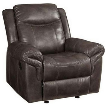 Glider Recliner With Leatherette Upholstery And Pillow Arms Brown - Saltoro
