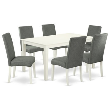 East West Furniture Capri 7-piece Wood Dining Set in Linen White/Gray