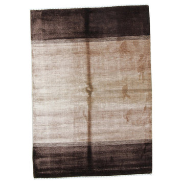 Modern Hand Knotted Rug, Brown, 5'4"x7'5"