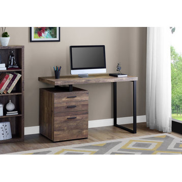 Computer Desk, Laptop, Storage Drawers, 48"L, Work, Metal, Brown, Black