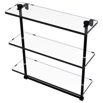 16" Triple Tiered Glass Shelf with Integrated Towel Bar, Matte Black
