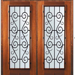 Pre-hung Double Door 80 Wood Mahogany St. Charles Full Lite - Front Doors