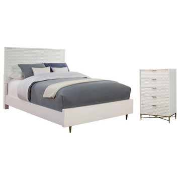 Home Square 2-Piece Set with Queen Panel Bed & 5 Drawer Chest in White