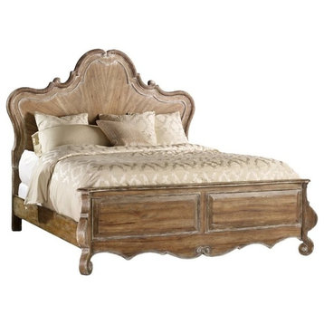 Beaumont Lane Farmhouse Wood King Panel Bed with Headboard in Caramel Froth