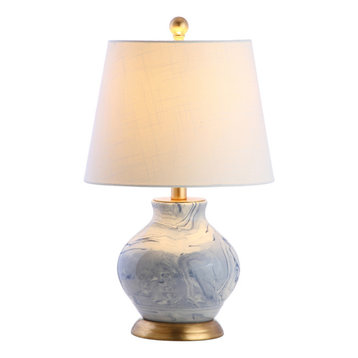 Holly 20.5" Marbleized Ceramic Table Lamp, Blue and White