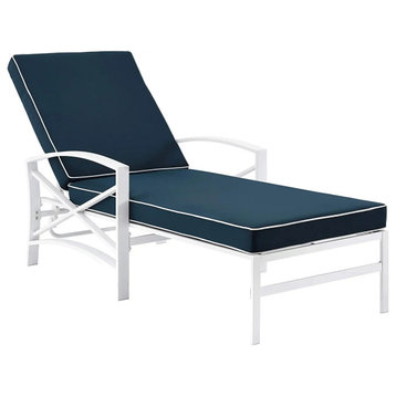 Outdoor Chaise Lounge, X-Aluminum Frame & Cushioned Seat, White/Navy