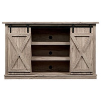 Farmhouse Stand With a Flat Table Top and Wire Management, Ashland Pine