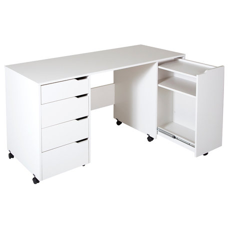 South Shore Crea Sewing Craft Table on Wheels, Pure White