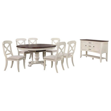 Bowery Hill Extendable Dining Set and Sideboard in White / Chestnut Brown Wood