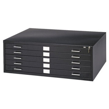 Safco 5 Drawer Metal Flat Files Cabinet for 24" x 36" Documents in Black