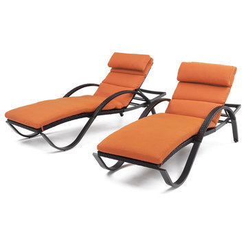 Deco 2 Piece Aluminum Outdoor Patio Chaise Lounges Chair, Orange