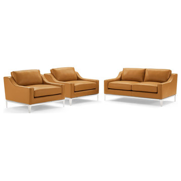 Armchair and Loveseat Sofa Set, Leather, Tan, Modern, Living Lounge Hospitality