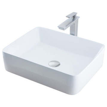 Porcelain Vessel Sink, Faucet and Drain Combo Set, Brushed Nickel