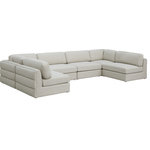 Meridian Furniture - Beckham Linen Textured Fabric 6-Piece Modular U-Shaped Sectional, Beige - Liven up your living space with this Beckham beige durable linen polyester fabric sectional. Its beige color complements any contemporary home decor, while its durable linen and polyester fabric upholstery provides you with a soft and comfortable place to sit. This sectional is modular, so you can create infinite configurations, which are easily attached using the attachment latch underneath. Its linen, wood, and foam construction guarantees stability for years to come.