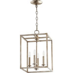 Quorum - Quorum 6731-4-60 Cuboid - 4 Light Large Entry Pendant in Quorum Home Collection - Cuboid - Four Light Large Entry Pendant  Cuboid 4 Light Large Aged Silver Leaf *UL Approved: YES Energy Star Qualified: n/a ADA Certified: n/a  *Number of Lights: 4-*Wattage:60w Candelabra bulb(s) *Bulb Included:No *Bulb Type:Candelabra *Finish Type:Aged Silver Leaf