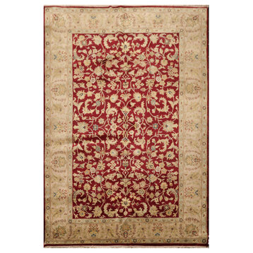 6'3''x9'2'' Hand Knotted Wool Agra Oriental Area Rug Wine Color