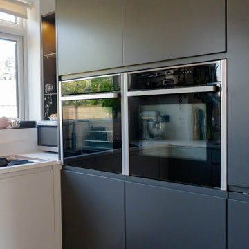 Dove Grey & Graphite Modern Kitchen with Blanco Zeus Extreme Quartz worktops