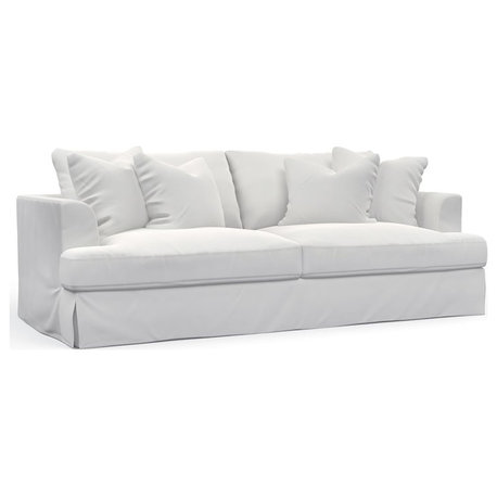 Sunset Trading Newport 94" Fabric Slipcovered Recessed Fin Arm Sofa in White