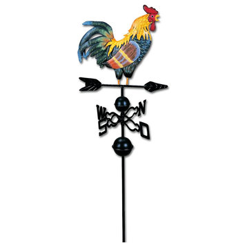 48" Metal Wind Wheel Garden Stake With Rooster Ornament