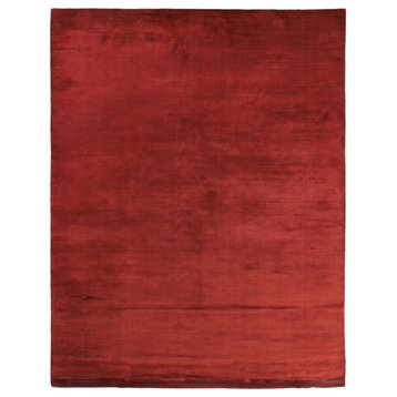 Dove Hand-Loomed Viscose and Cotton Red Area Rug, 10'x14'