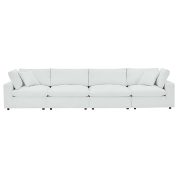 Commix Down Filled Overstuffed Vegan Leather 4-Seater Sofa, White