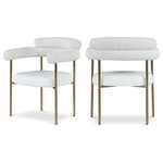 Meridian Furniture - Blake Upholstered Dining Chair, Cream, Leather/Fabric, Brushed Brass, Set of 2 - Comfort comes to mealtime with this Blake boucle fabric and vegan leather dining chair. This lovely chair is just the right choice for your modern dining room, with its curved back that cradles you in comfort while you wine and dine the night away. A thickly padded soft lack vegan leather seat lends this chair a sleek, upscale look while ensuring its ongoing performance and beauty. The chair's brushed brass finish protects its all-metal iron frame.