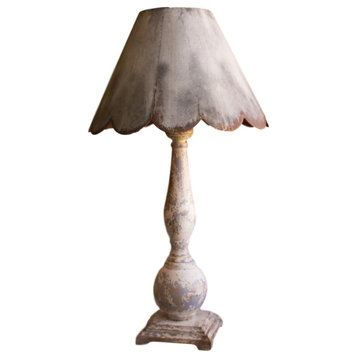 Rustic Metal Scalloped Shade 37" Table Lamp Distressed Turned Wood Base