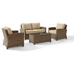 Crosley - Bradenton 4-Piece Outdoor Wicker Seating Set With Sand Cushions - Create a relaxing outdoor oasis with the Bradenton Outdoor Seating Set. This comfortable set includes a sofa, two armchairs and a coffee table. It is made from resin wicker, a durable material that won't fade or sag like traditional wicker. It comes with waterproof cushions, available in three hues, that add a pop of color to your outdoor space. Fuse state-of-the-art features with classic forms with Crosley.