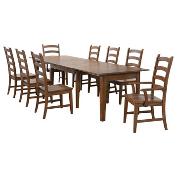 Simply Brook 9 Piece Rectangular Extendable Table Dining Set, Amish Brown