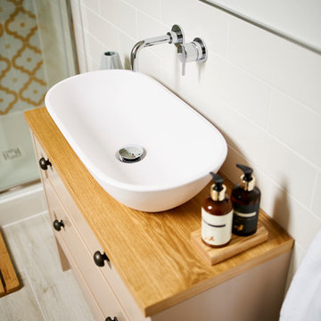 Classically styled small bathroom with tongue and groove panelling
