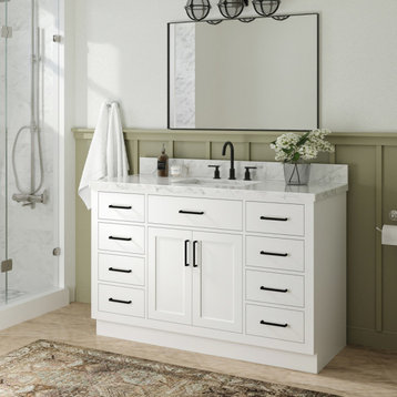 Ariel Hepburn 55" Rectangle Sink Vanity, White, 1.5" Carrara Marble
