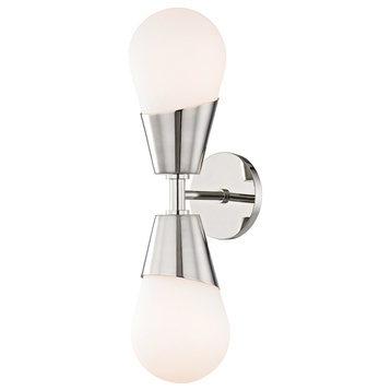 Cora 2-Light Wall Sconce, Opal Etched Glass, Finish: Polished Nickel