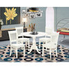 5Pc Dining Set 4 Chair, Wooden Seat, Drop Leaves Round Table Linen White