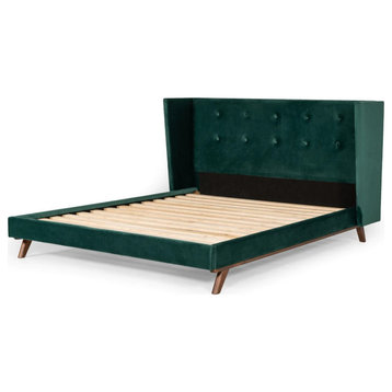 Ginger Green Fabric and Walnut Bed, King