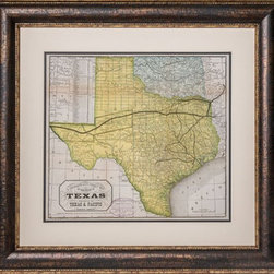 Custom Framed Historical Texas Maps - Wall Decor